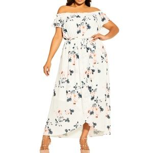 CITY CHIC OFF THE SHOULDER WHITE FLORAL MAXI DRESS Size 20